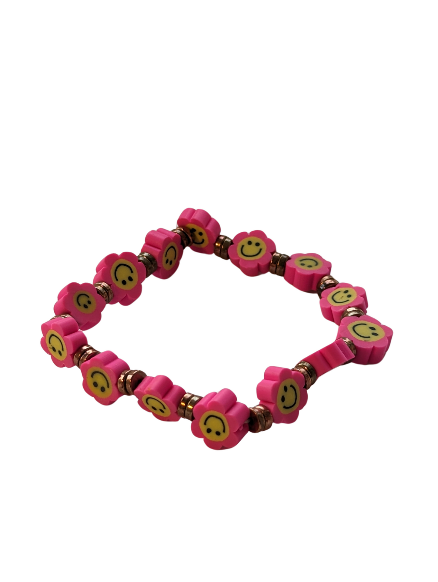 Large bracelet With flower smiley faces and gold beads