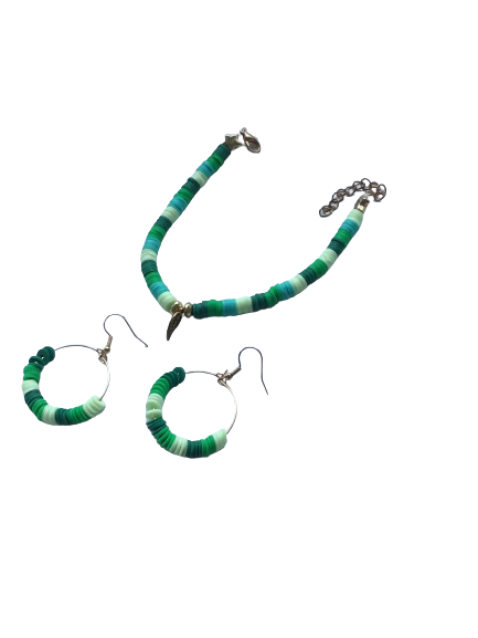 Small choker and large earrings- coloured with different shades of green