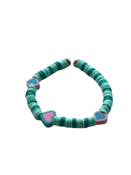 Medium love heart bracelet- coloured with different colours of green